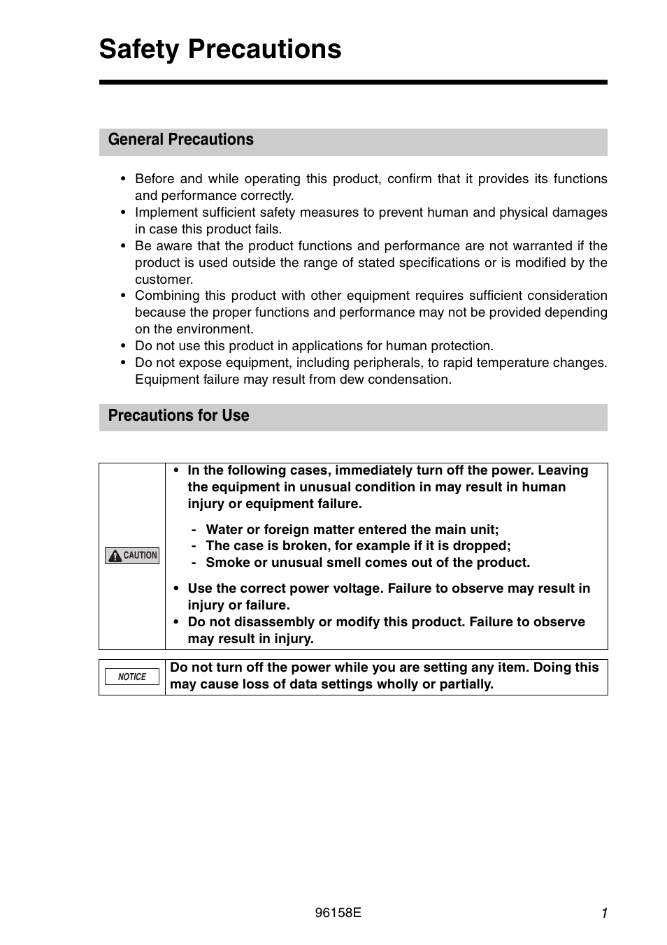 Safety precautions, General precautions, Precautions for use | KEYENCE DL-CL1 User Manual | Page 3 / 74
