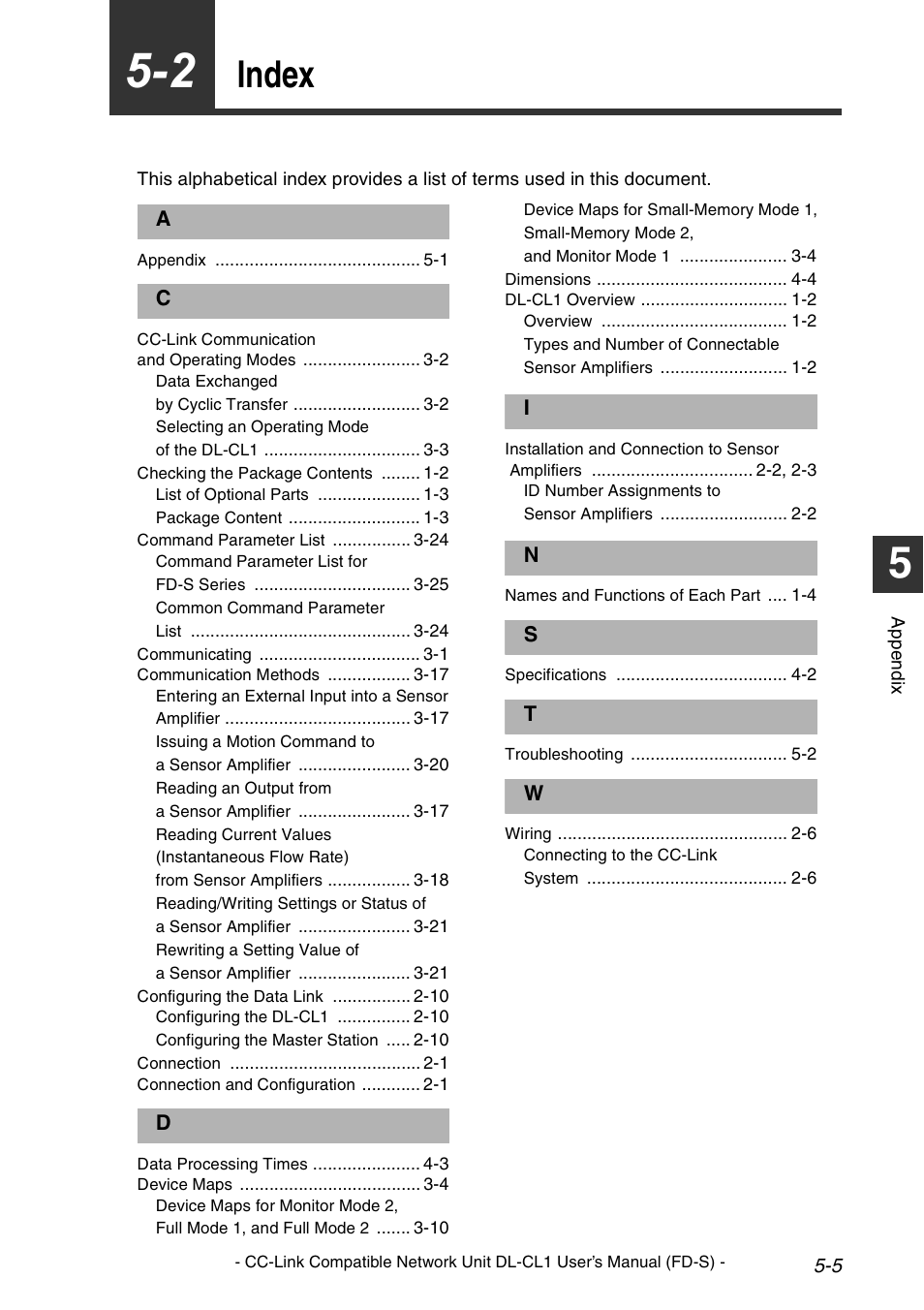 2 index, Index -5, Index | KEYENCE DL-CL1 User Manual | Page 71 / 74