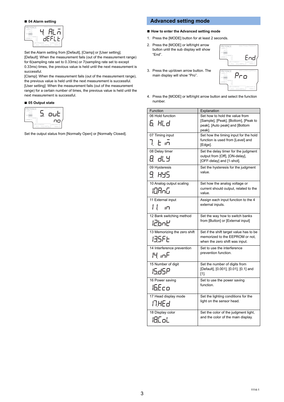 Advanced setting mode | KEYENCE IL Series User Manual | Page 3 / 3