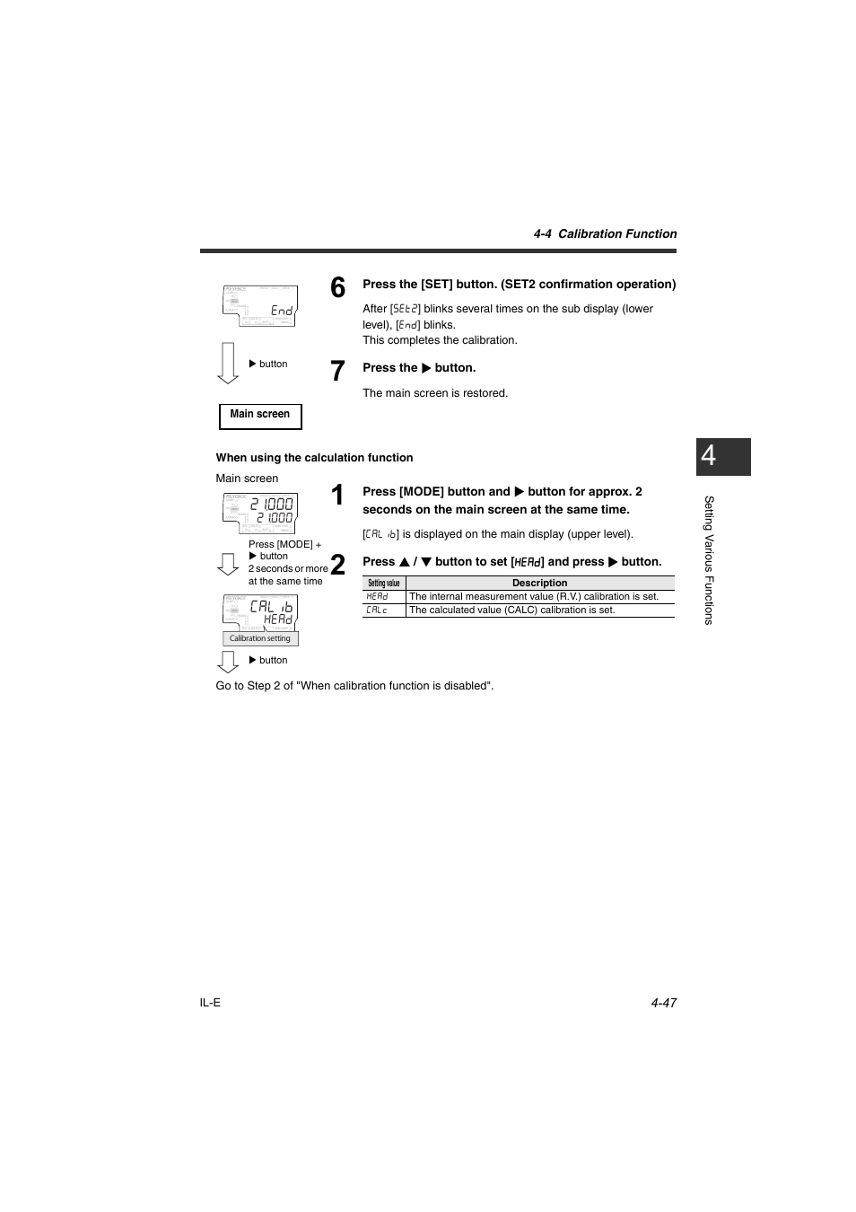 4 calibration function, Press the x button | KEYENCE IL Series User Manual | Page 101 / 140