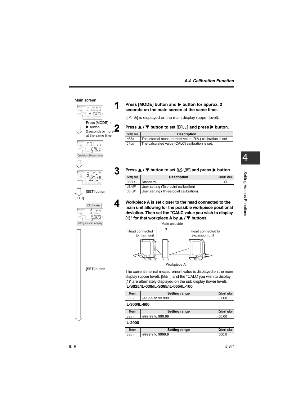 4 calibration function, Il-e, Setting v ar iou s f unct ions main screen | KEYENCE IL Series User Manual | Page 105 / 140