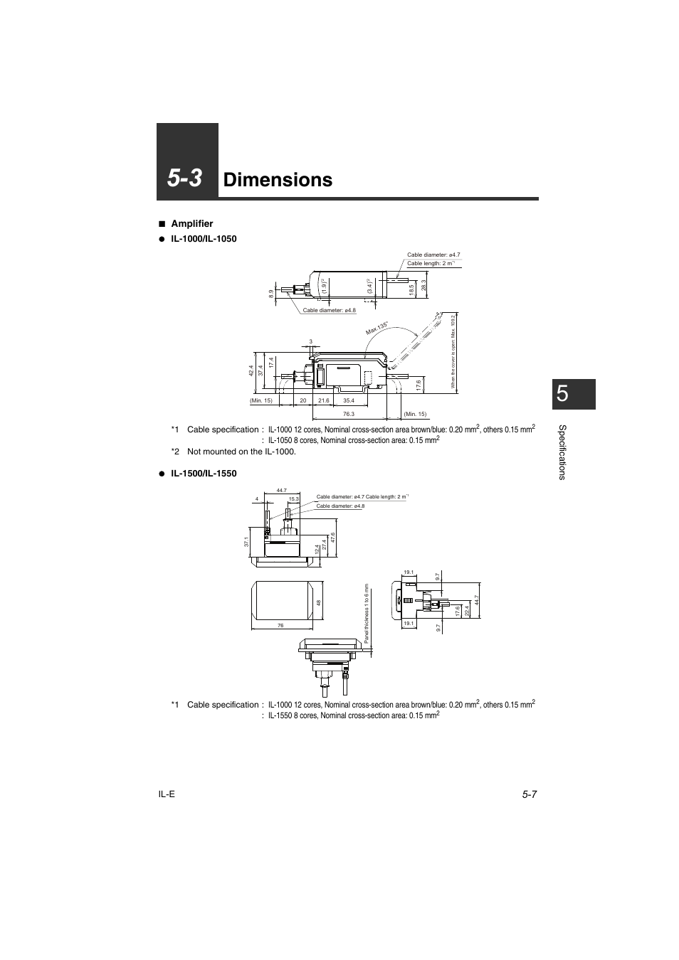 3 dimensions, 3 dimensions -7, Dimensions -7 | Dimensions, Amplifier | KEYENCE IL Series User Manual | Page 115 / 140