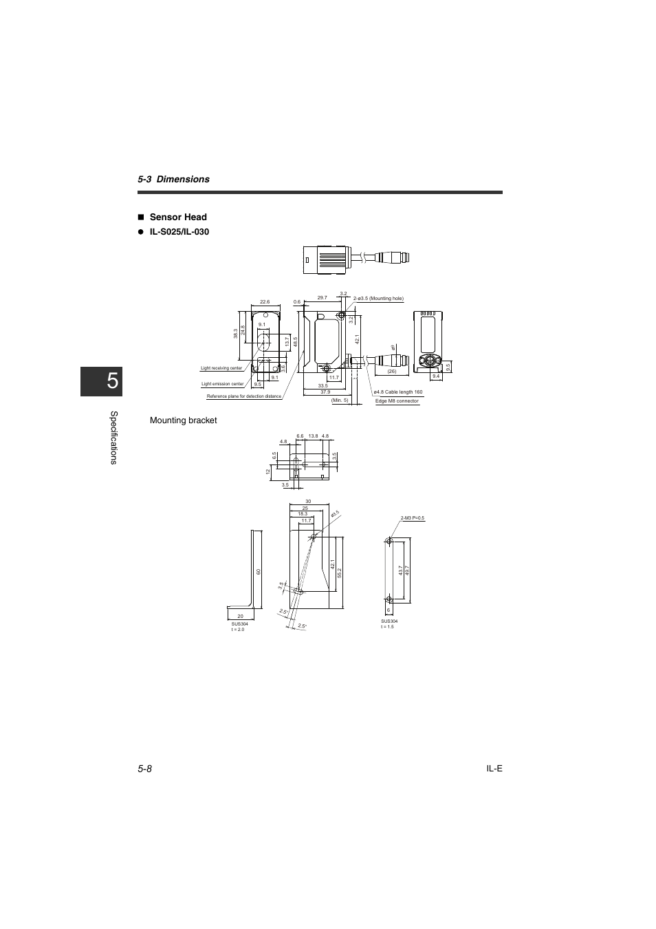3 dimensions, Sensor head, Specif ications il-e | KEYENCE IL Series User Manual | Page 116 / 140