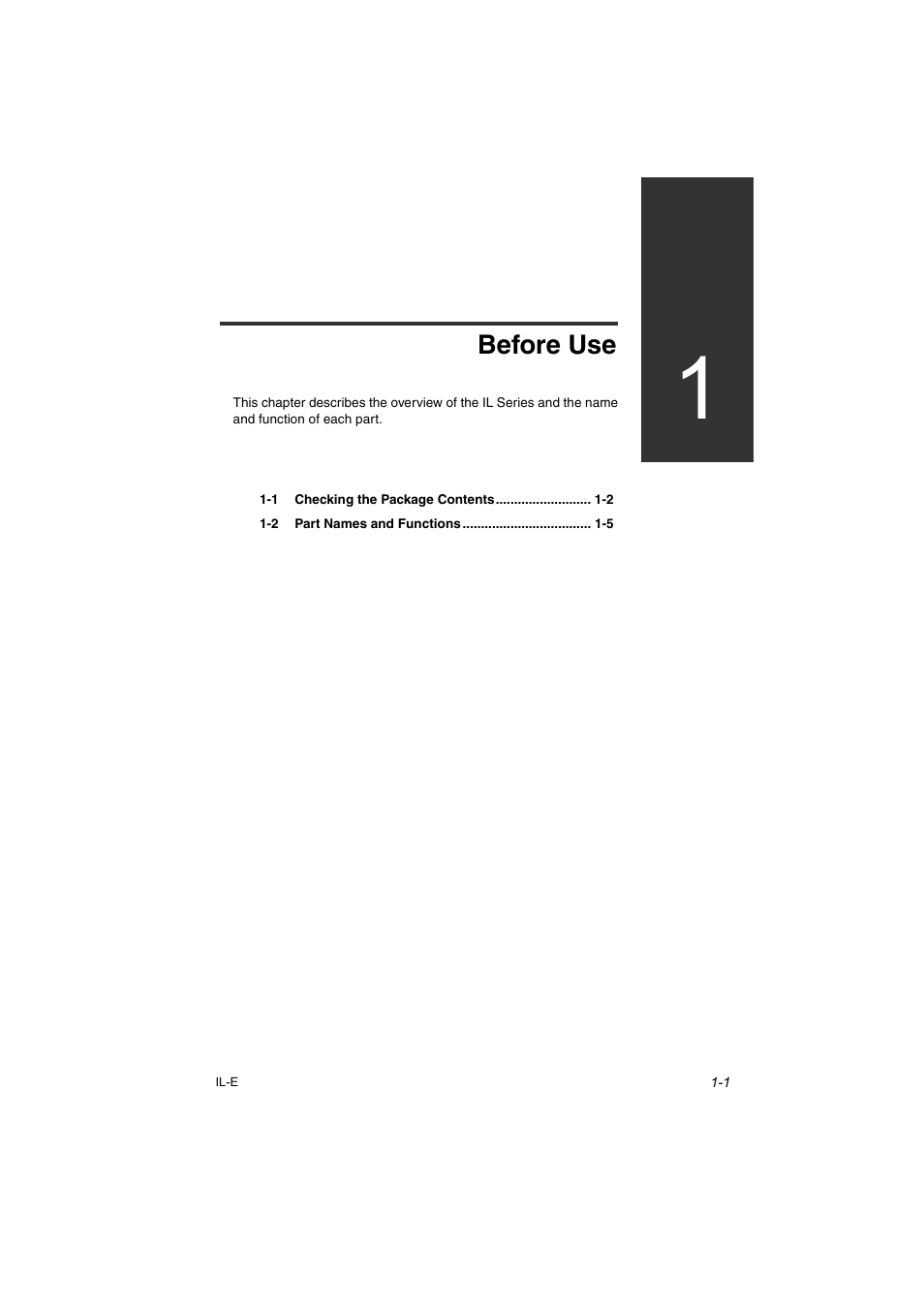 Chapter 1 before use, Before use | KEYENCE IL Series User Manual | Page 13 / 140