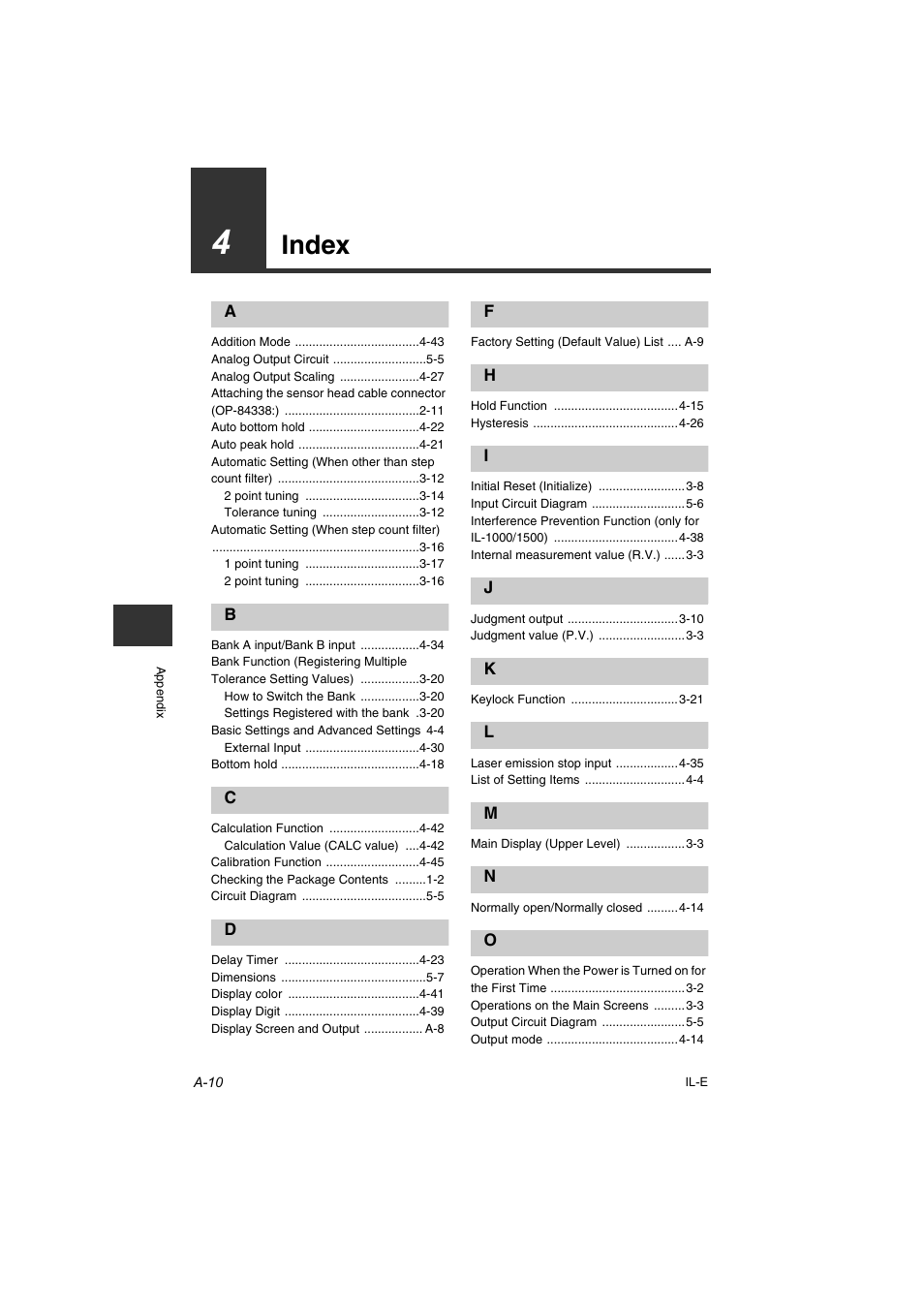 4 index, Index | KEYENCE IL Series User Manual | Page 136 / 140