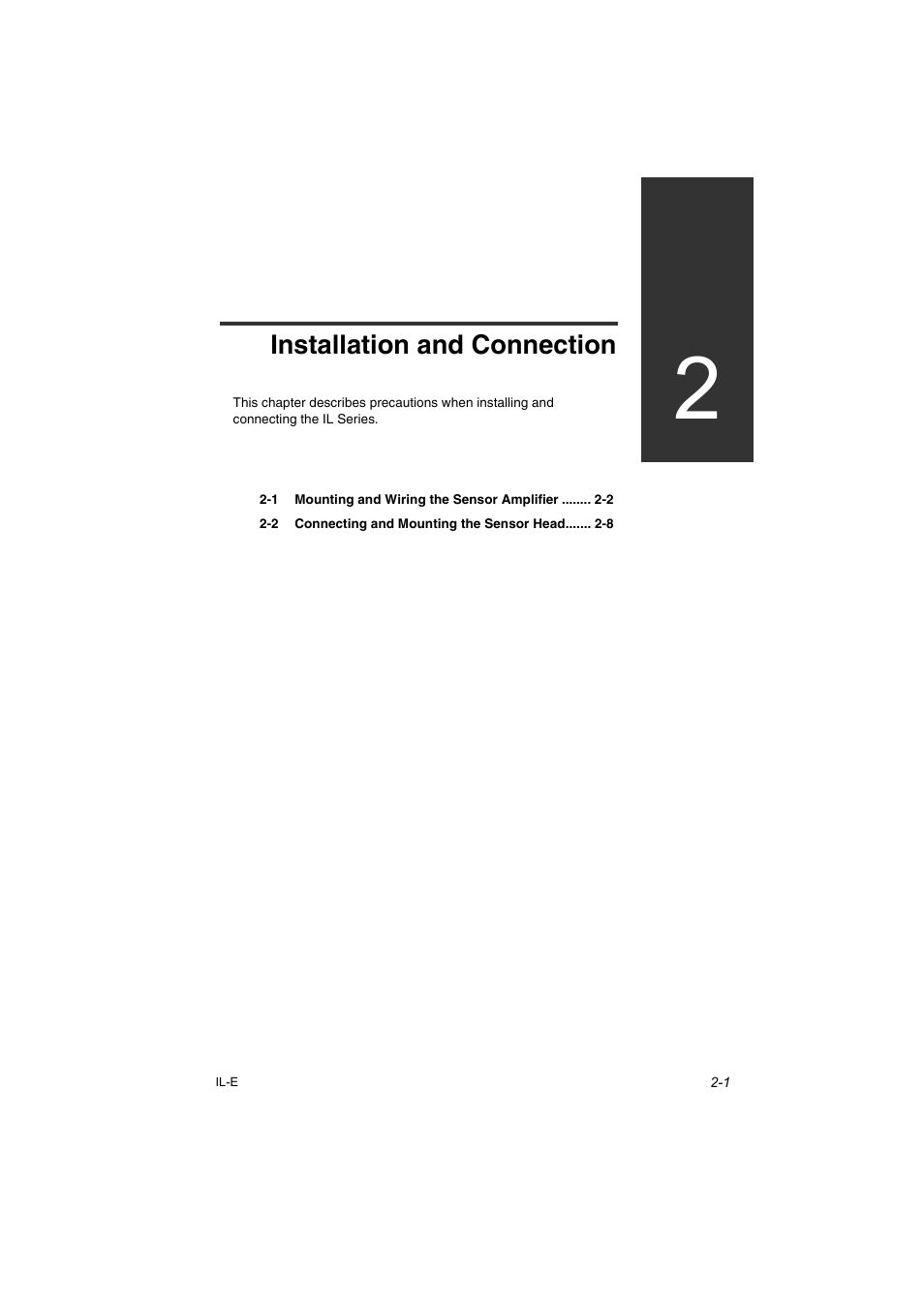 Chapter 2 installation and connection, Installation and connection | KEYENCE IL Series User Manual | Page 21 / 140