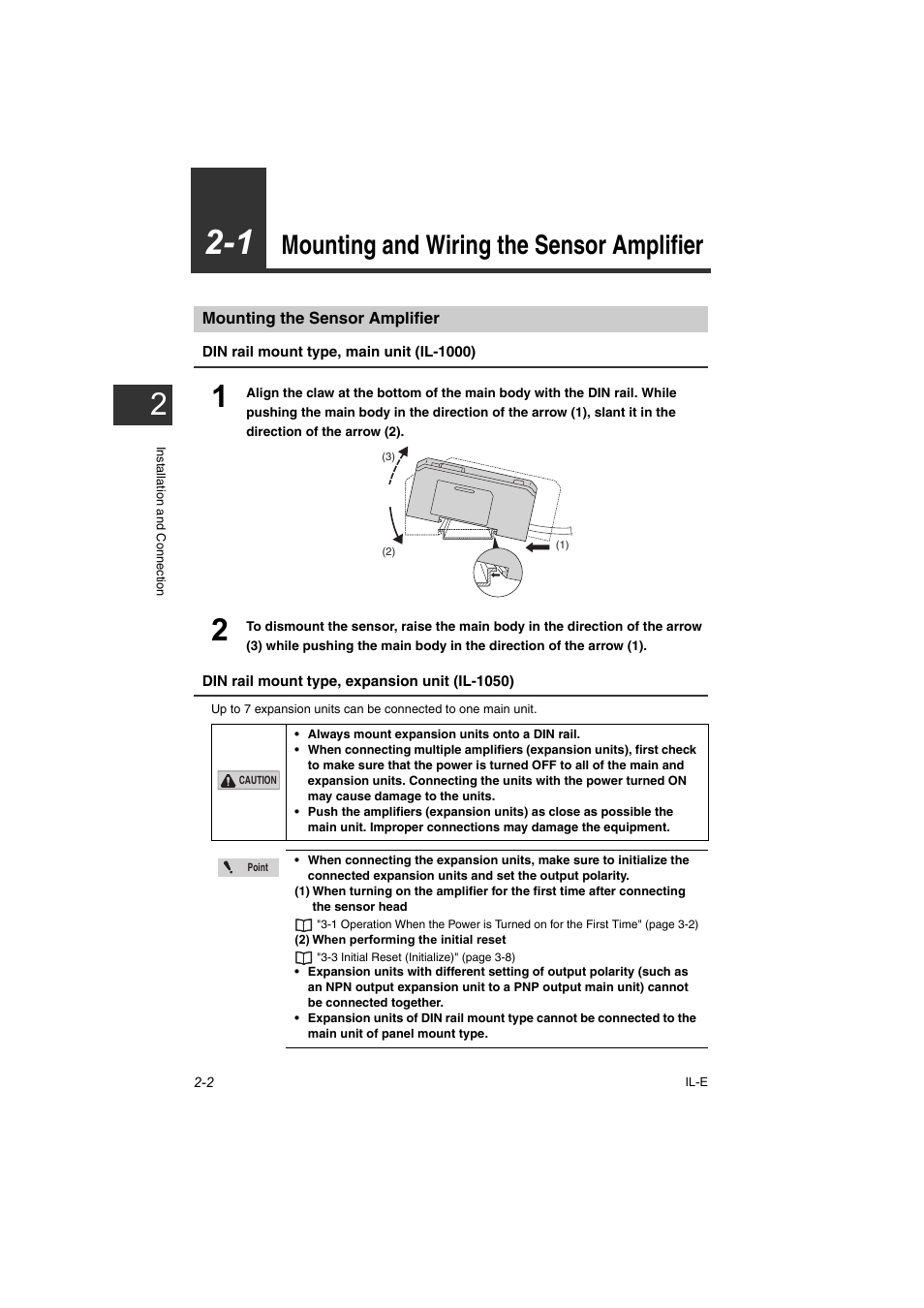 1 mounting and wiring the sensor amplifier, Mounting the sensor amplifier, 1 mounting and wiring the sensor amplifier -2 | Mounting the sensor amplifier -2, Mounting and wiring the sensor amplifier -2, Mounting and wiring the sensor amplifier | KEYENCE IL Series User Manual | Page 22 / 140