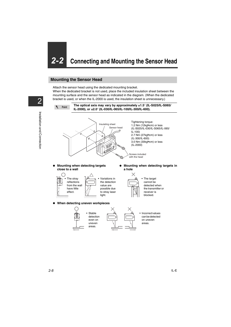 2 connecting and mounting the sensor head, Mounting the sensor head, 2 connecting and mounting the sensor head -8 | Mounting the sensor head -8, Connecting and mounting the sensor head -8, Connecting and mounting the sensor head | KEYENCE IL Series User Manual | Page 28 / 140