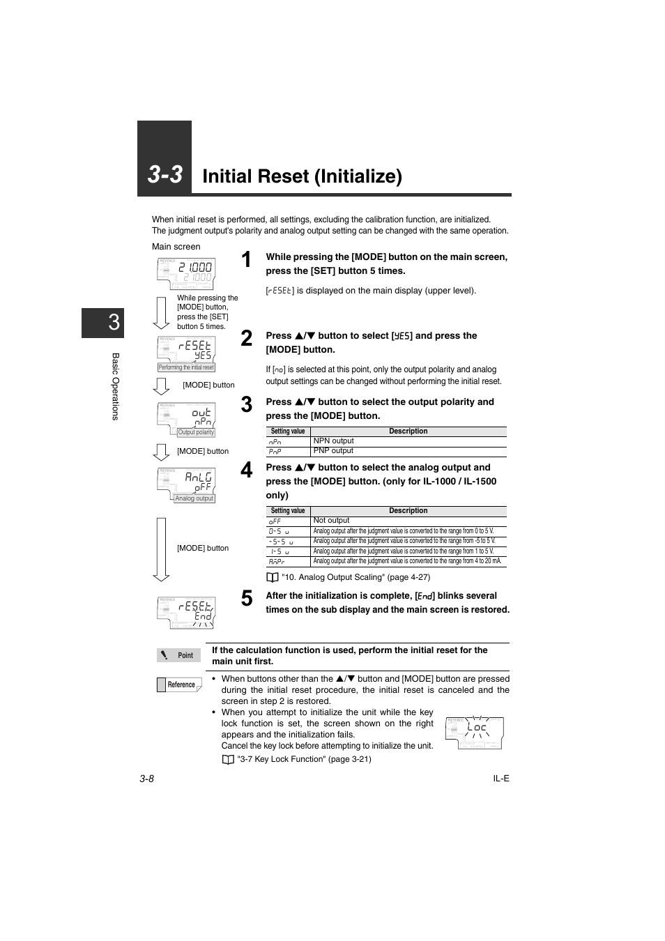 3 initial reset (initialize), 3 initial reset (initialize) -8, Initial reset (initialize) -8 | Initial reset (initialize), T'5'v, Il-e, Basic oper ations, Analog output scaling