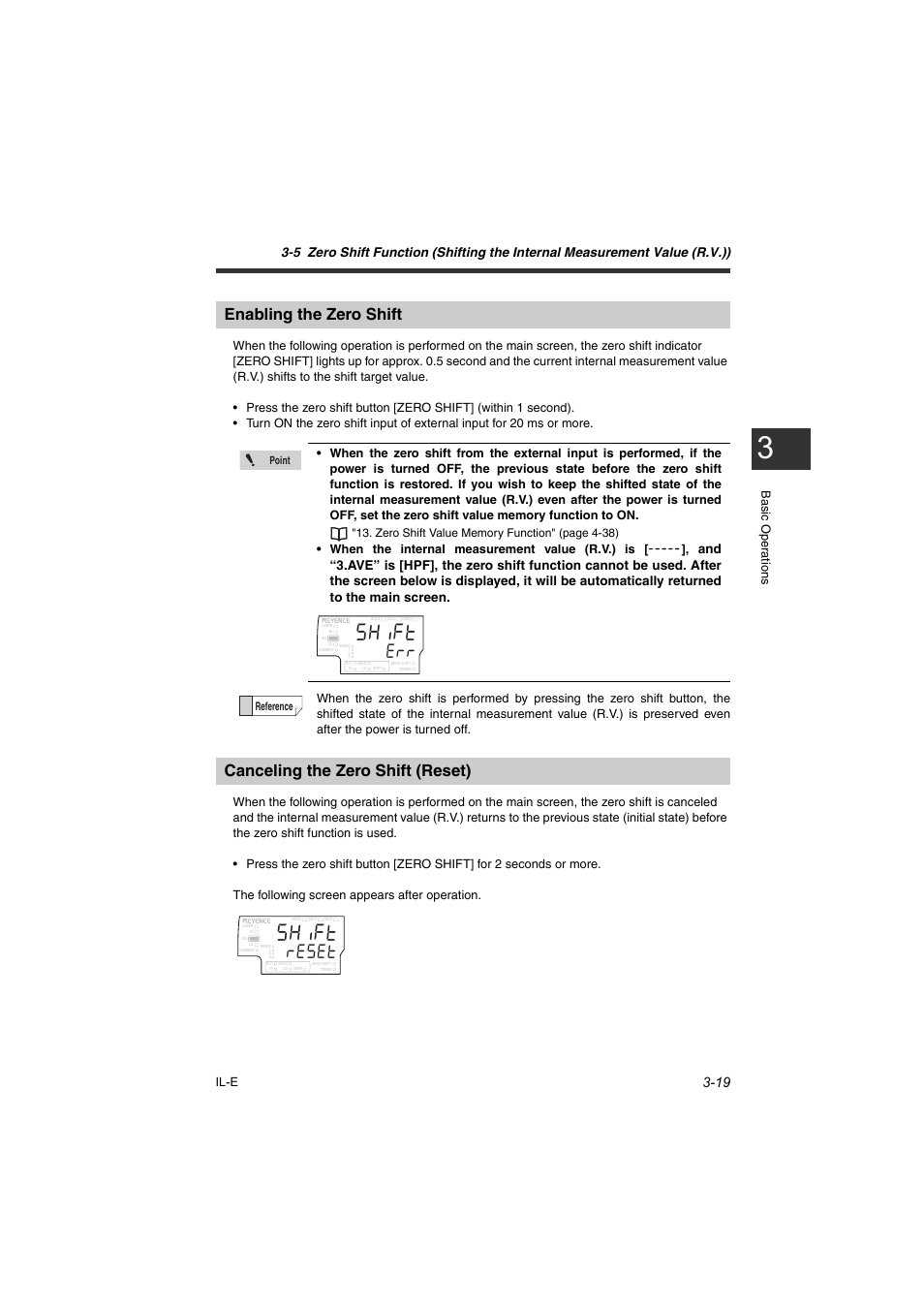 Enabling the zero shift, Canceling the zero shift (reset), 5*khv | Tgugv, Il-e | KEYENCE IL Series User Manual | Page 51 / 140