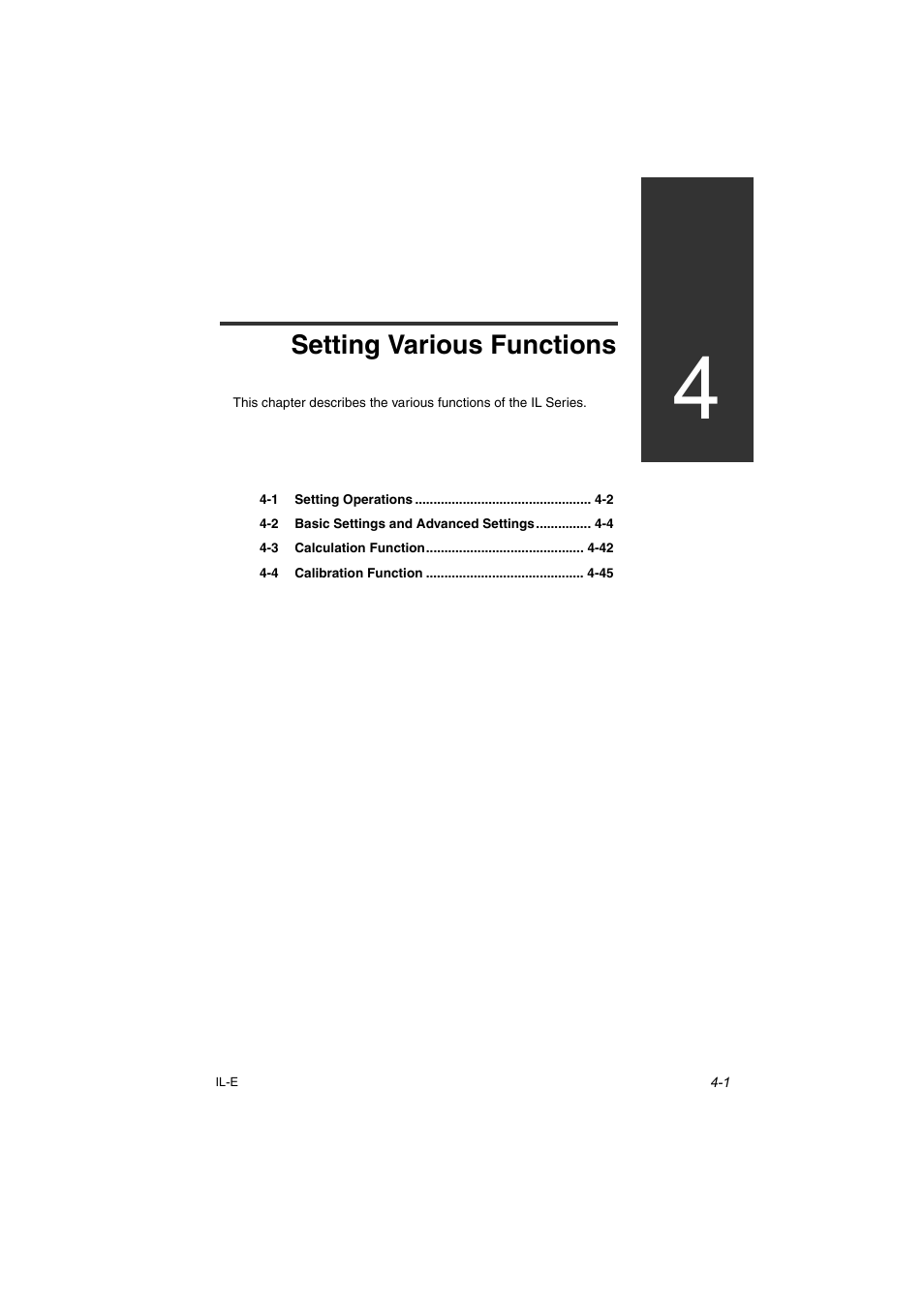 Chapter 4 setting various functions, Setting various functions | KEYENCE IL Series User Manual | Page 55 / 140