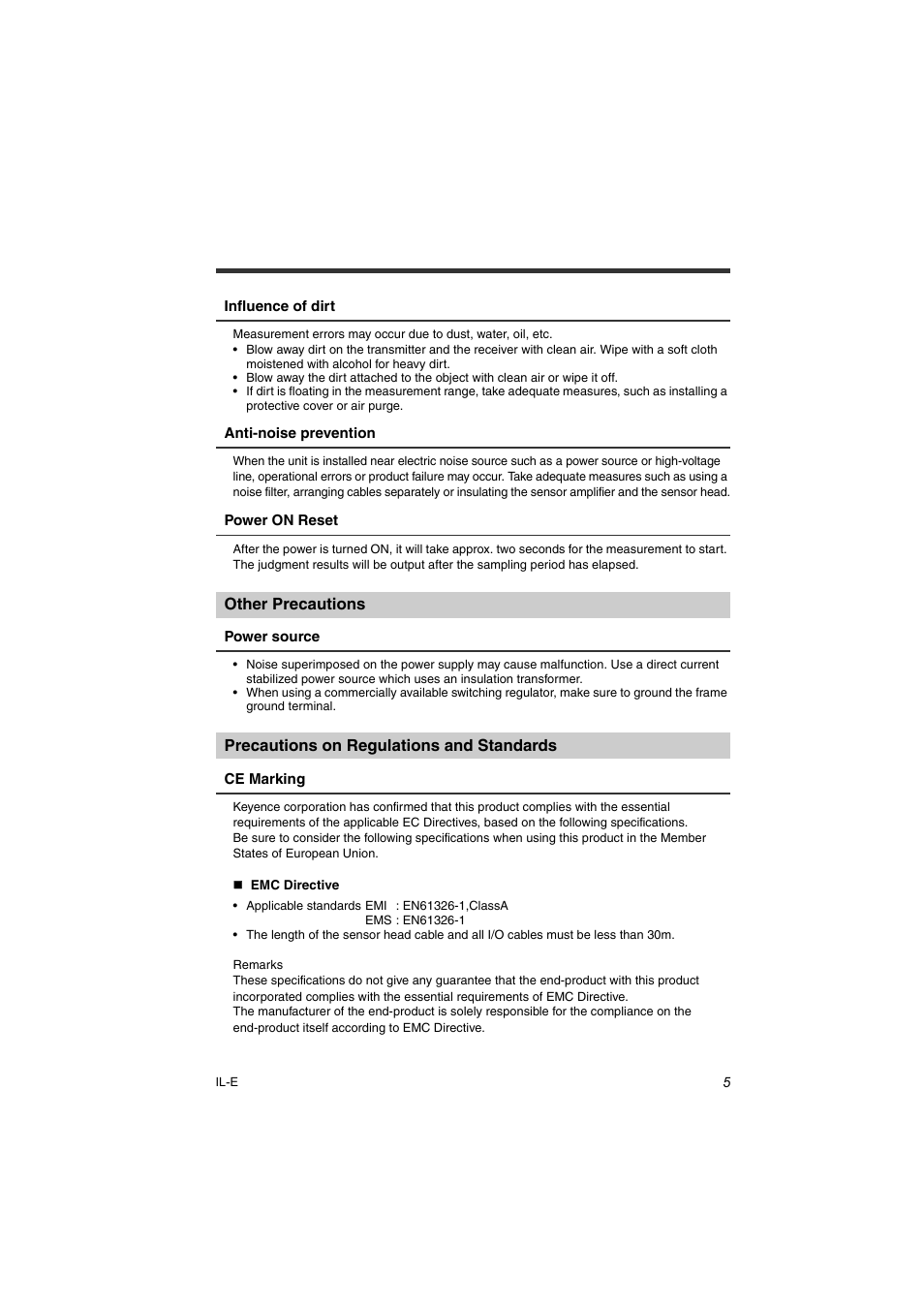 Other precautions, Precautions on regulations and standards | KEYENCE IL Series User Manual | Page 7 / 140