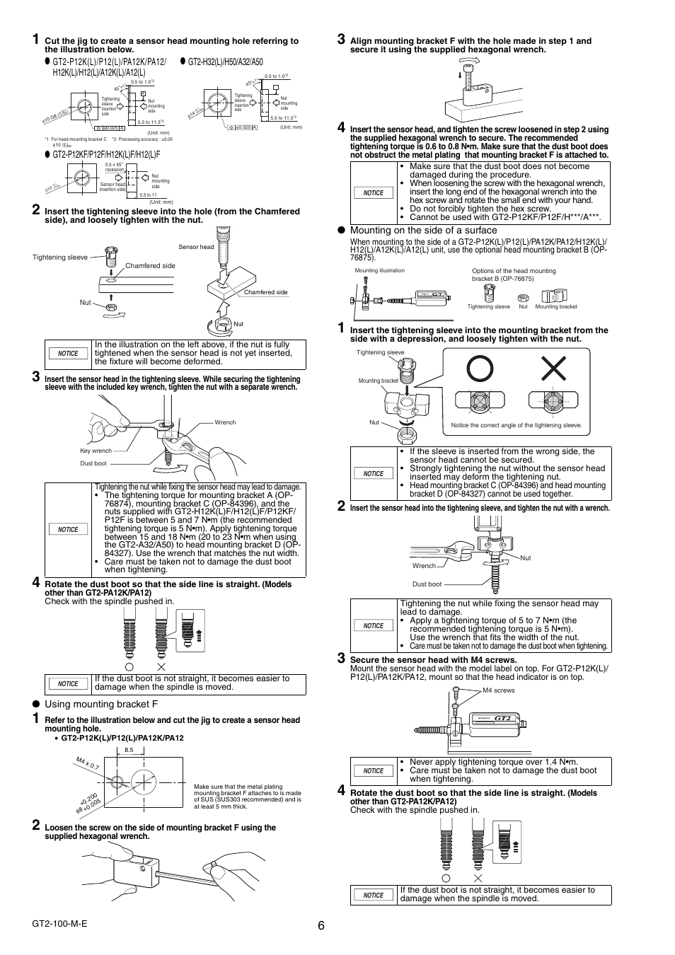 Using mounting bracket f, Mounting on the side of a surface | KEYENCE GT2-100 Series User Manual | Page 6 / 16