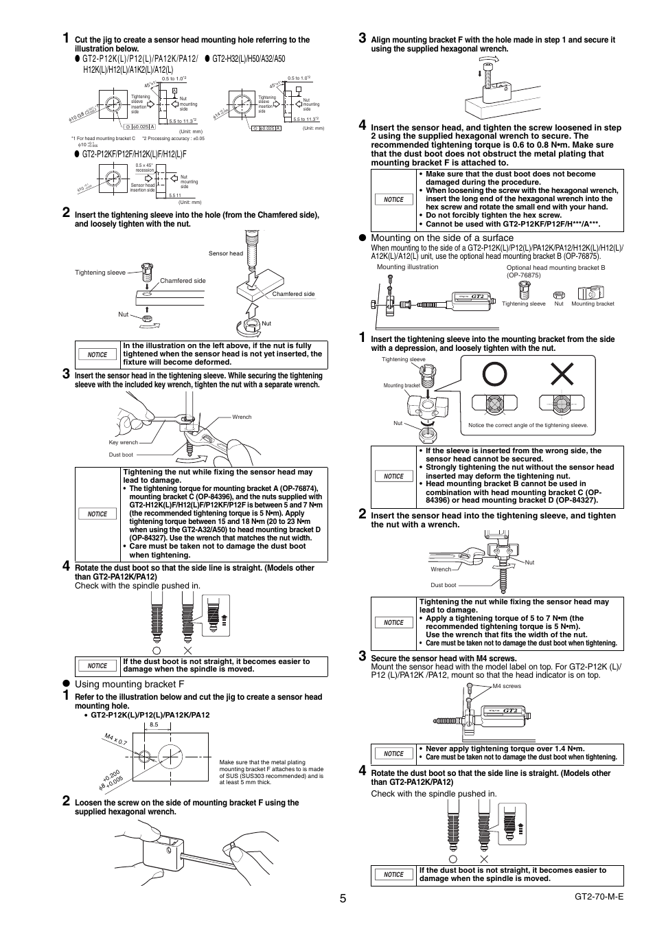 Using mounting bracket f, Mounting on the side of a surface | KEYENCE GT2-70 Series User Manual | Page 5 / 16