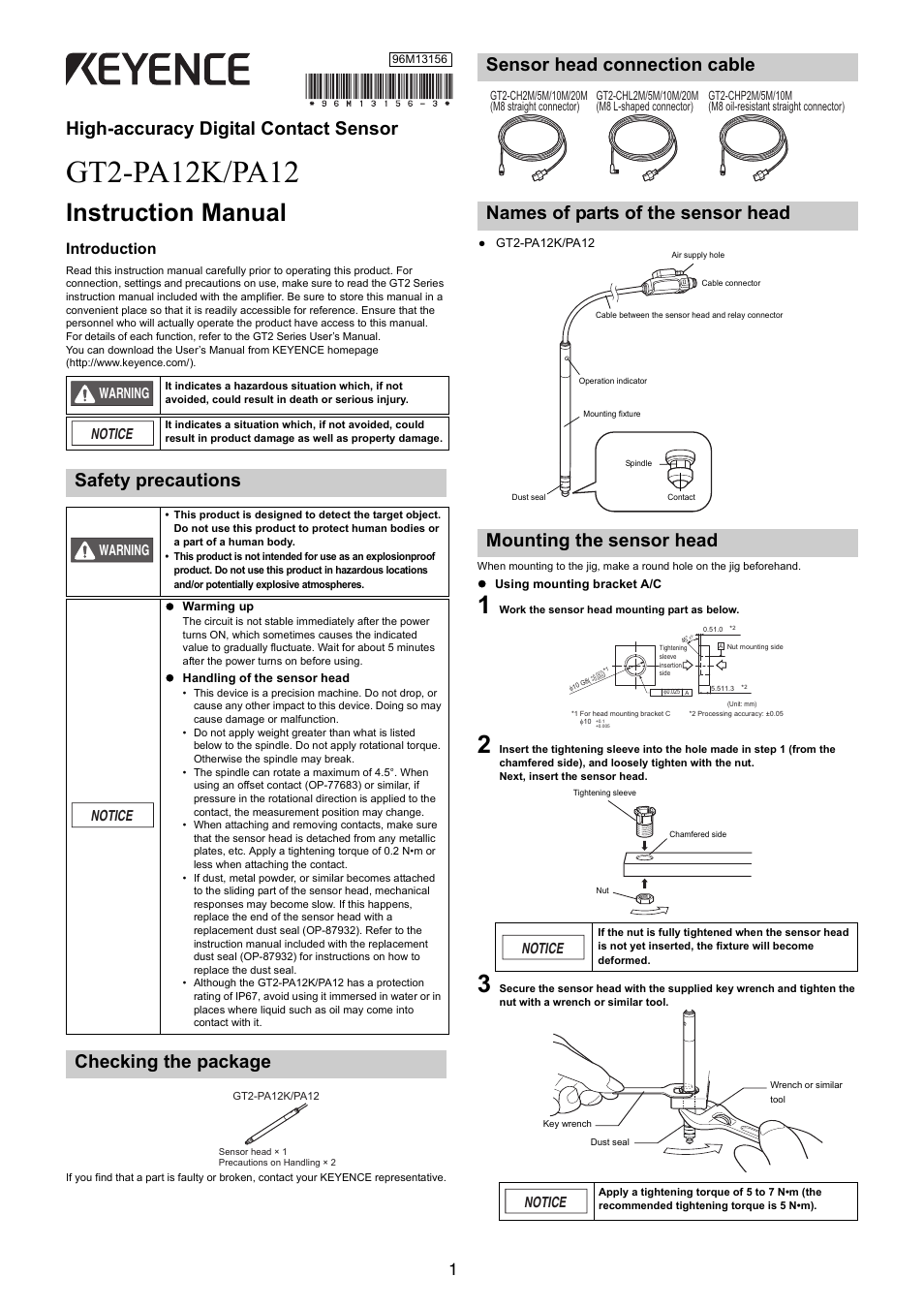 KEYENCE GT2-PA12K/PA12 User Manual | 4 pages