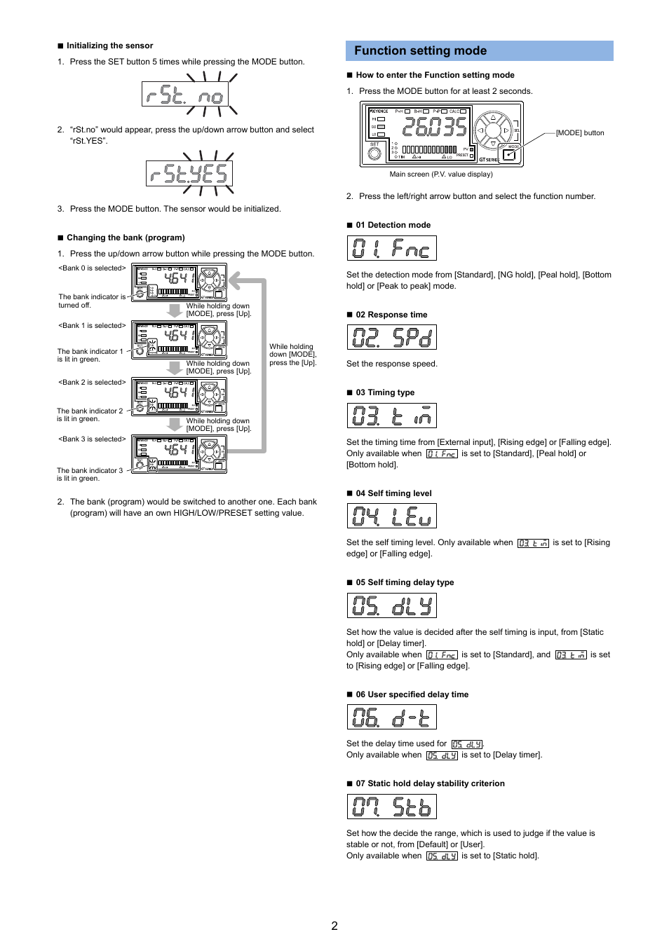 Function setting mode | KEYENCE GT Series User Manual | Page 2 / 3