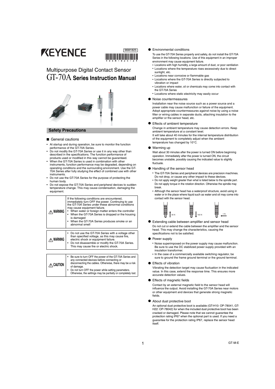 KEYENCE GT-70A Series User Manual | 10 pages