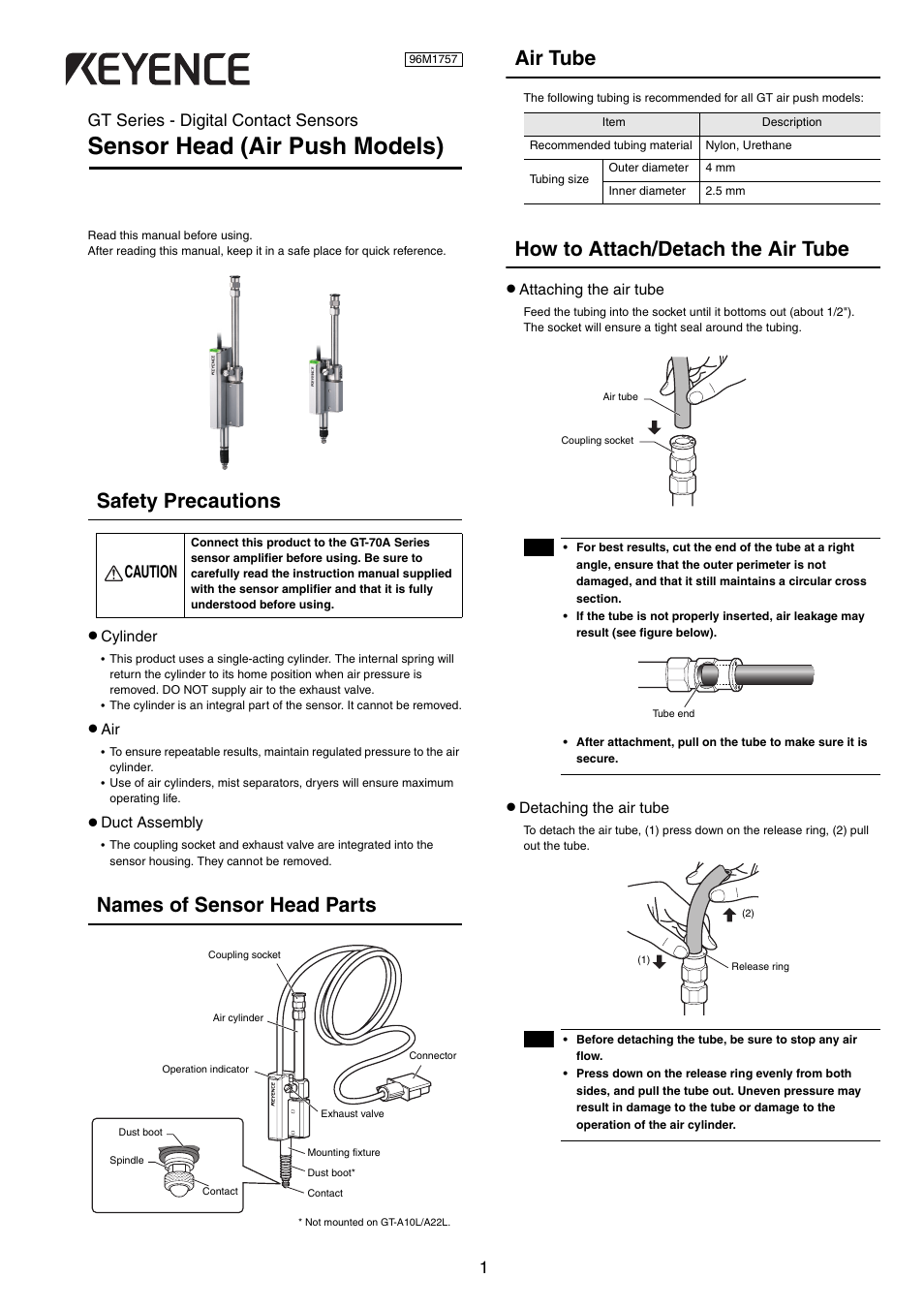 KEYENCE GT-A22L User Manual | 2 pages