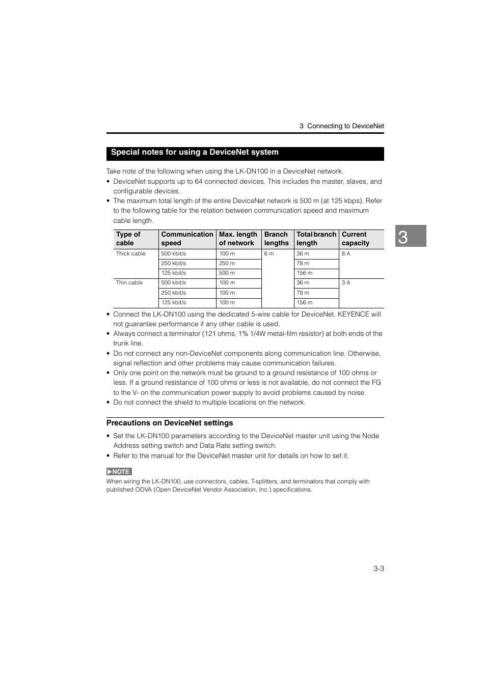 Special notes for using a devicenet system, Special notes for using a devicenet, System -3 | KEYENCE LK-CC100/DN100 User Manual | Page 39 / 72