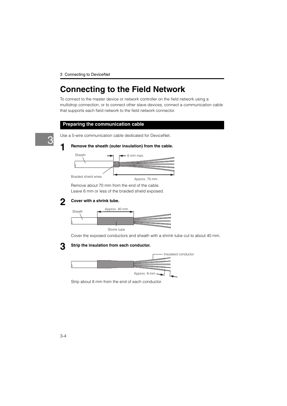 Connecting to the field network, Preparing the communication cable, Connecting to the field network -4 | Preparing the communication cable 3-4 | KEYENCE LK-CC100/DN100 User Manual | Page 40 / 72