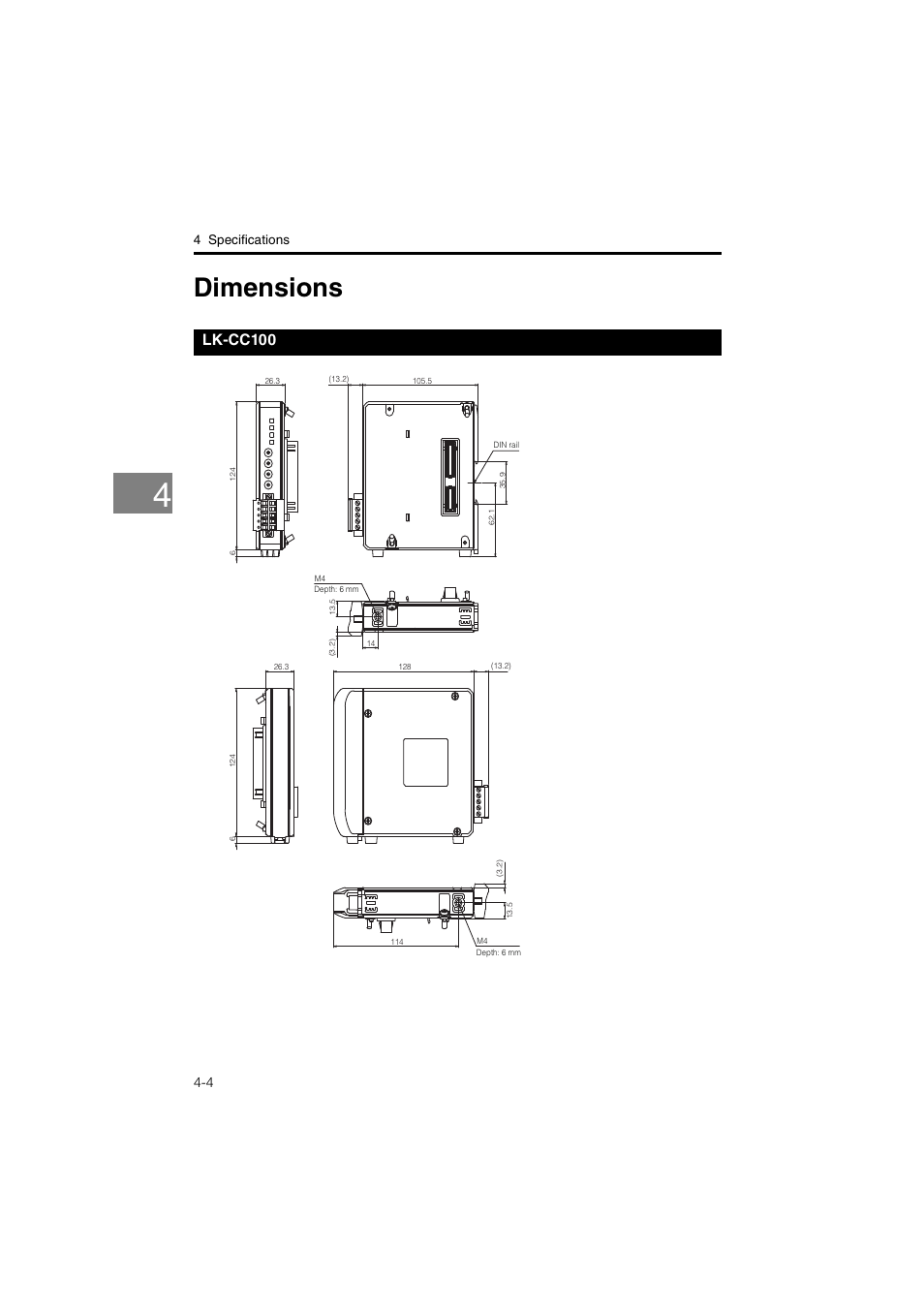 Dimensions, Lk-cc100, Dimensions -4 | Lk-cc100 -4 | KEYENCE LK-CC100/DN100 User Manual | Page 62 / 72