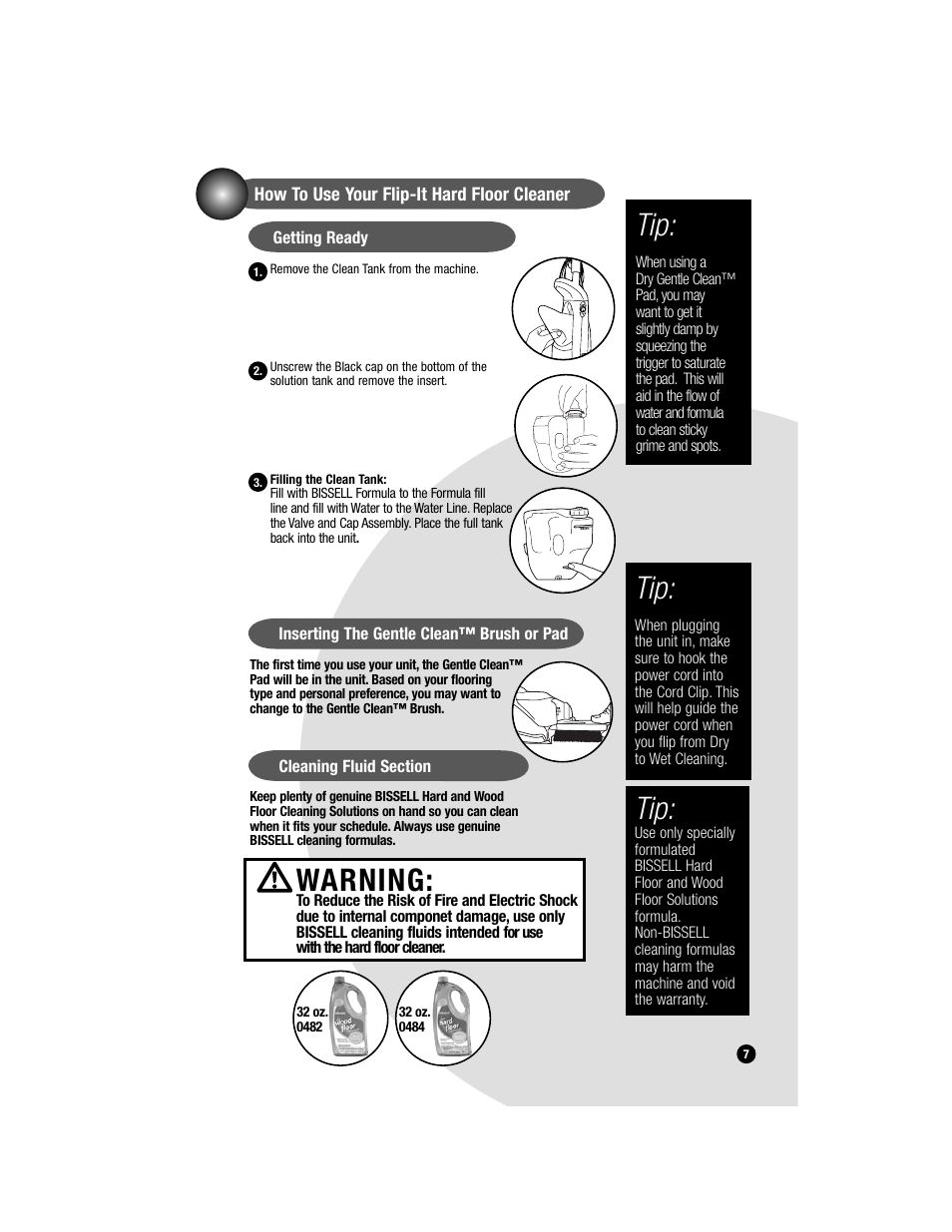 Warning | Bissell FLIP-IT 5200 User Manual | Page 7 / 12