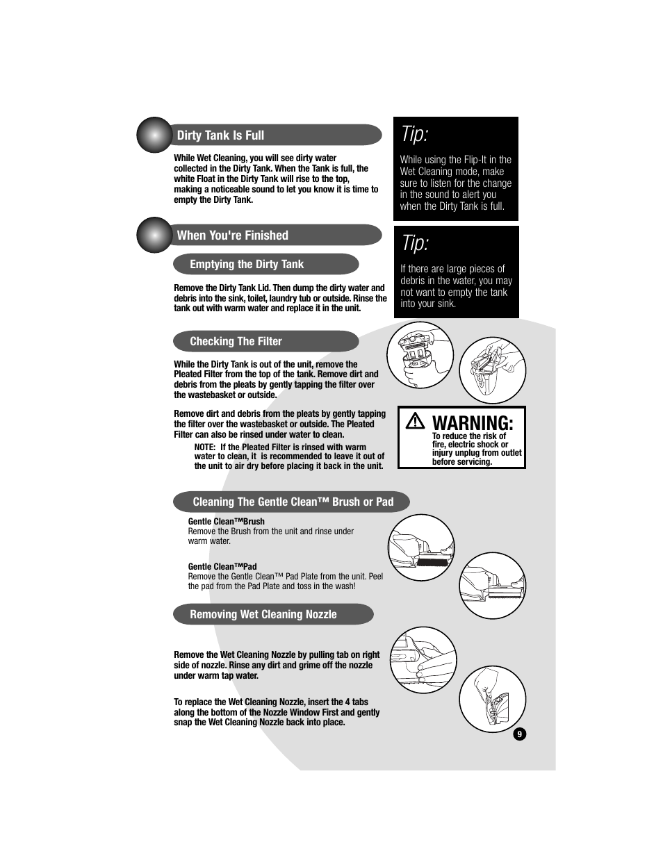 Warning | Bissell FLIP-IT 5200 User Manual | Page 9 / 12