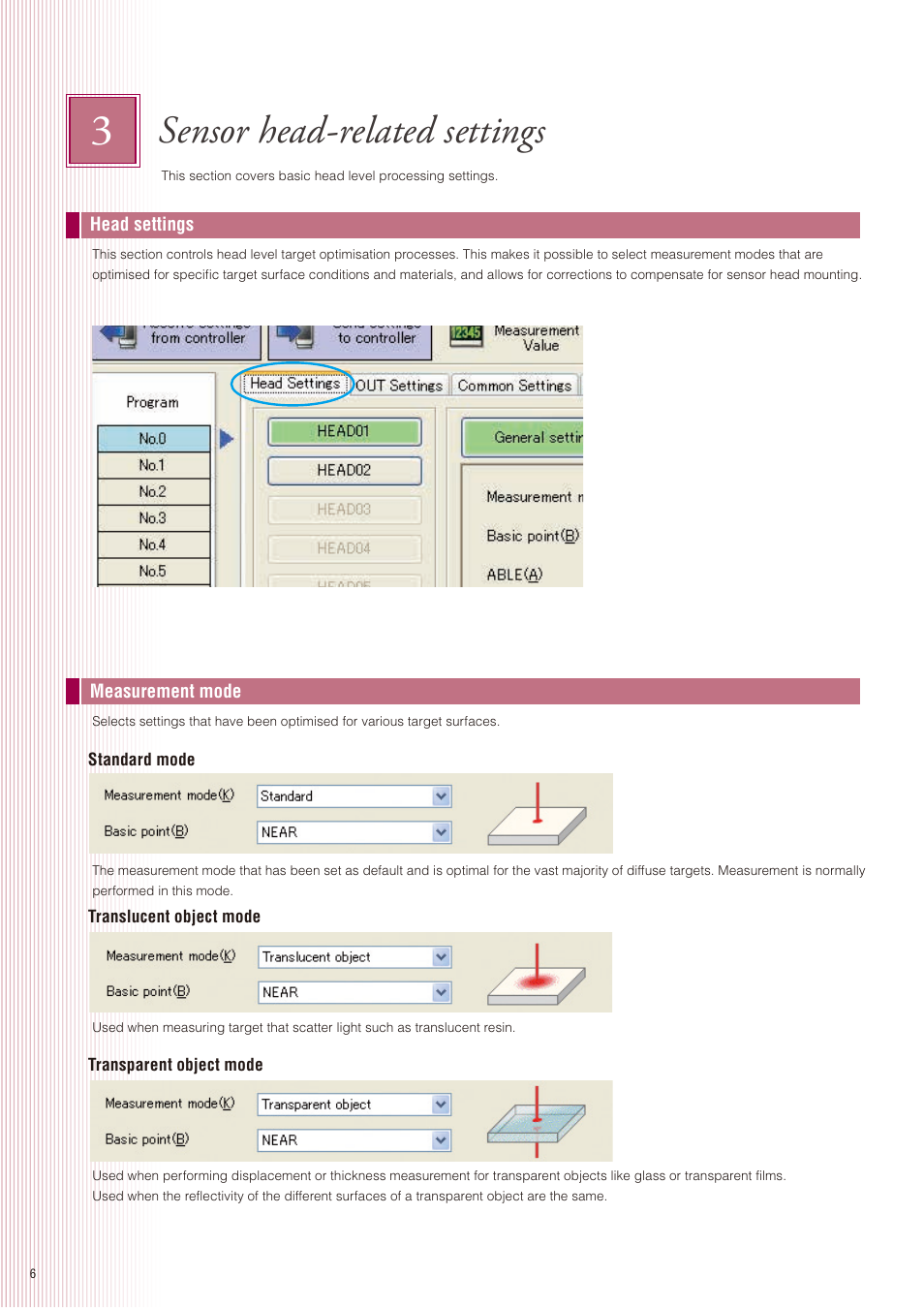 Sensor head-related settings | KEYENCE LK-G5000 Series User Manual | Page 6 / 24