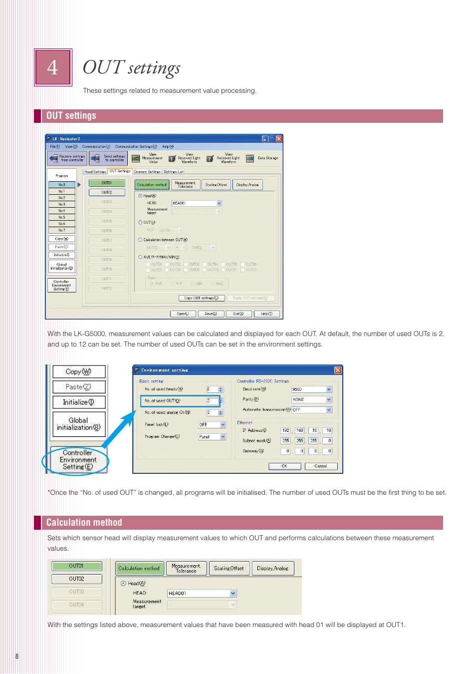 Out settings | KEYENCE LK-G5000 Series User Manual | Page 8 / 24