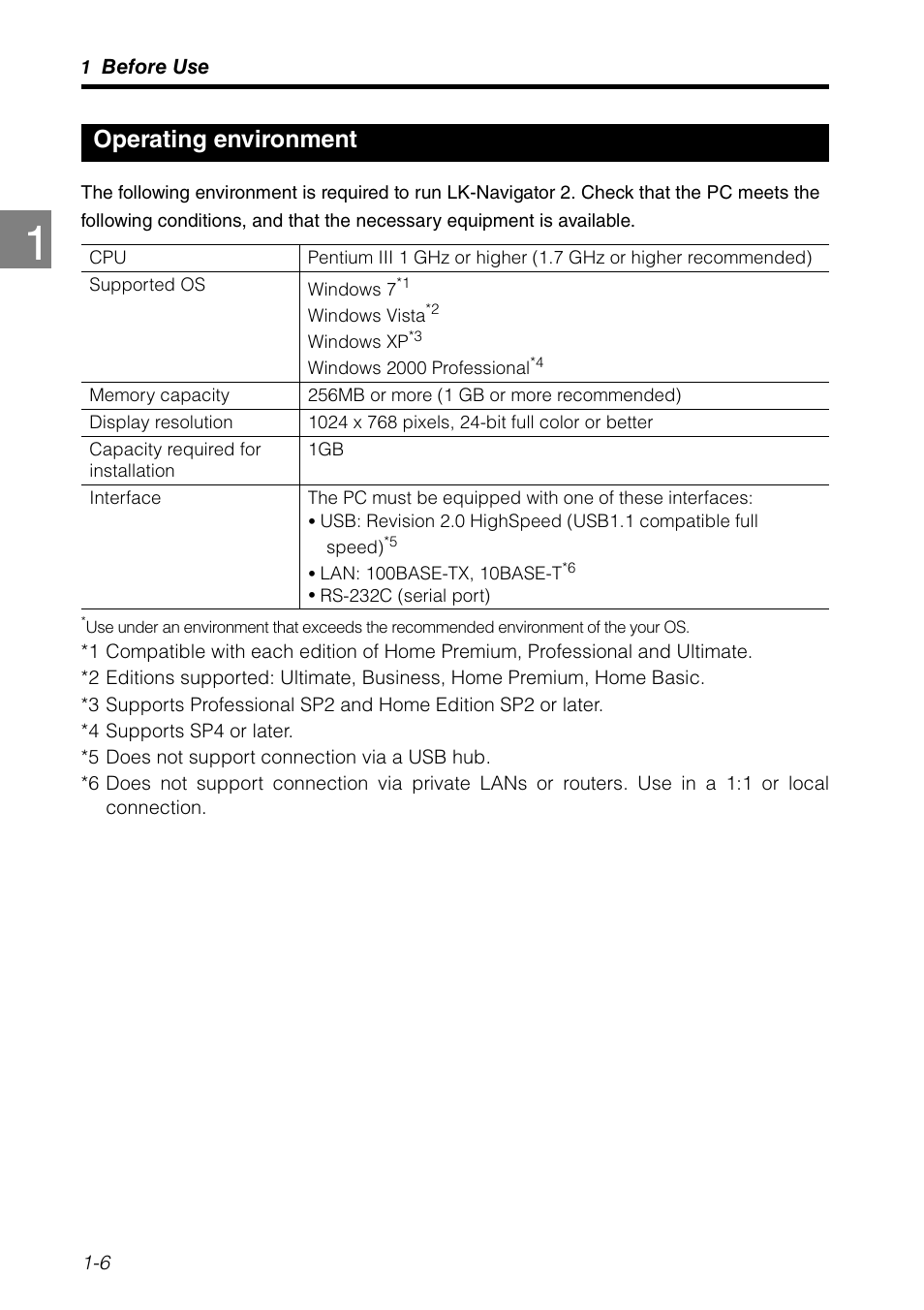 Operating environment, Operating environment -5 | KEYENCE LK-H2 User Manual | Page 12 / 76