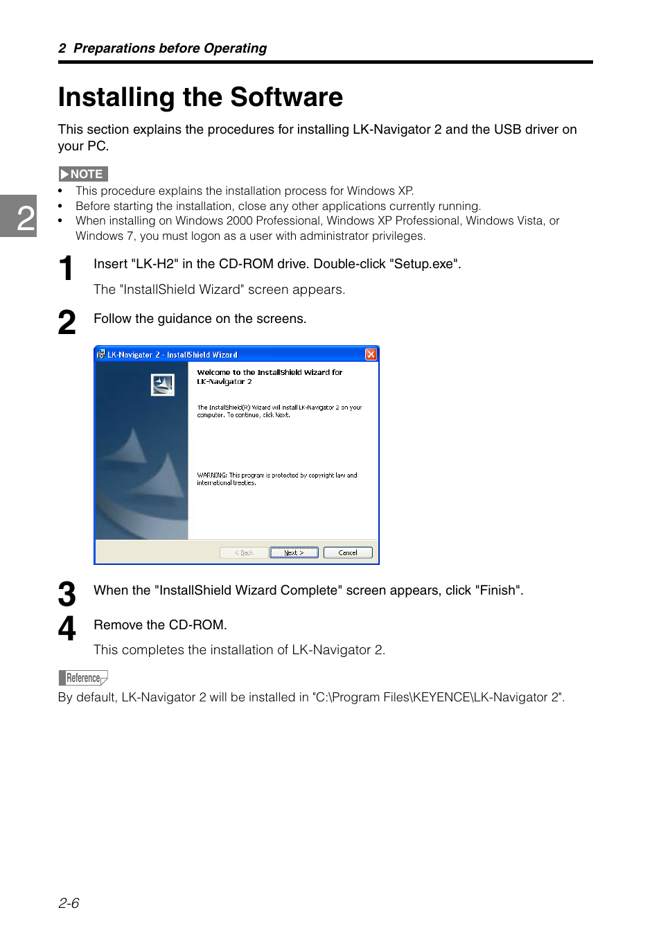Installing the software, Installing the software -6 | KEYENCE LK-H2 User Manual | Page 18 / 76