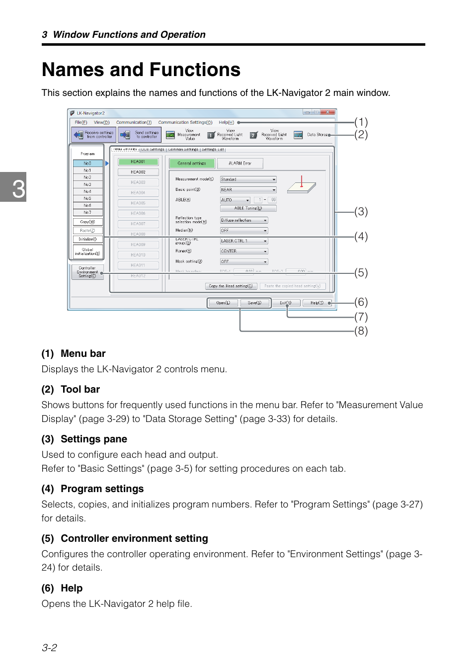 Names and functions, Names and functions -2 | KEYENCE LK-H2 User Manual | Page 26 / 76