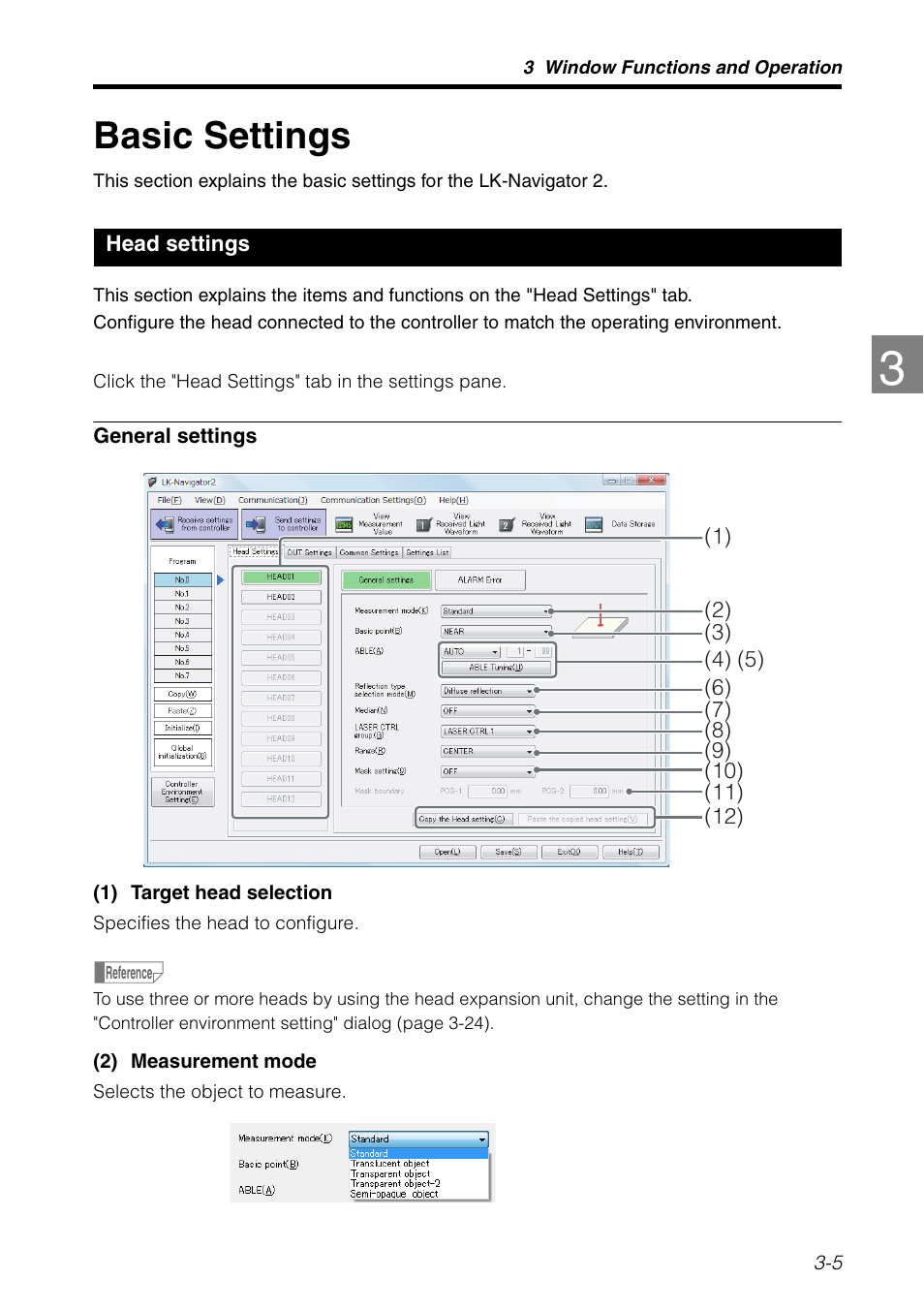 Basic settings, Head settings, Basic settings -5 | Head settings -5 | KEYENCE LK-H2 User Manual | Page 29 / 76