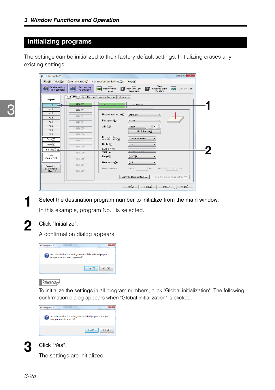 Initializing programs, Initializing programs -28 | KEYENCE LK-H2 User Manual | Page 52 / 76