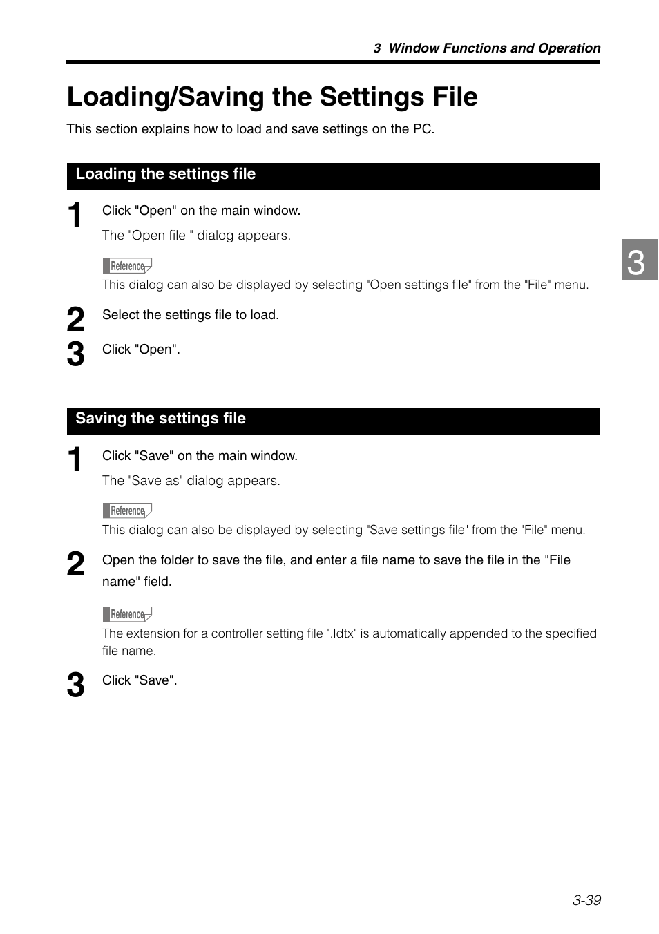 Loading/saving the settings file, Loading the settings file, Saving the settings file | Loading/saving the settings file -39, Loading the settings file -39, Saving the settings file -39 | KEYENCE LK-H2 User Manual | Page 63 / 76