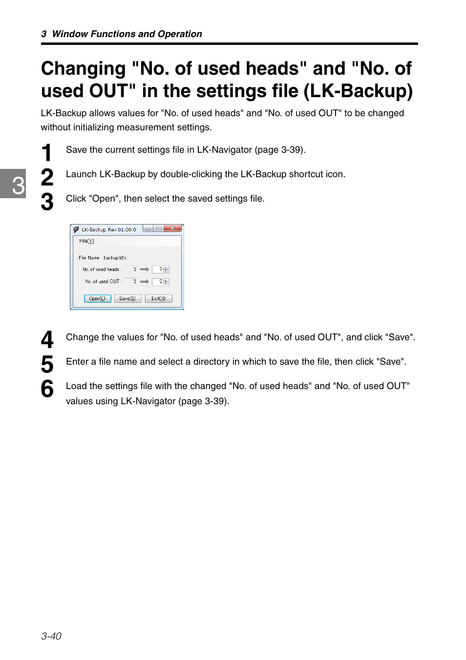 Changing "no. of used heads" and "no. of, Used out" in the settings file, Lk-backup) -40 | KEYENCE LK-H2 User Manual | Page 64 / 76