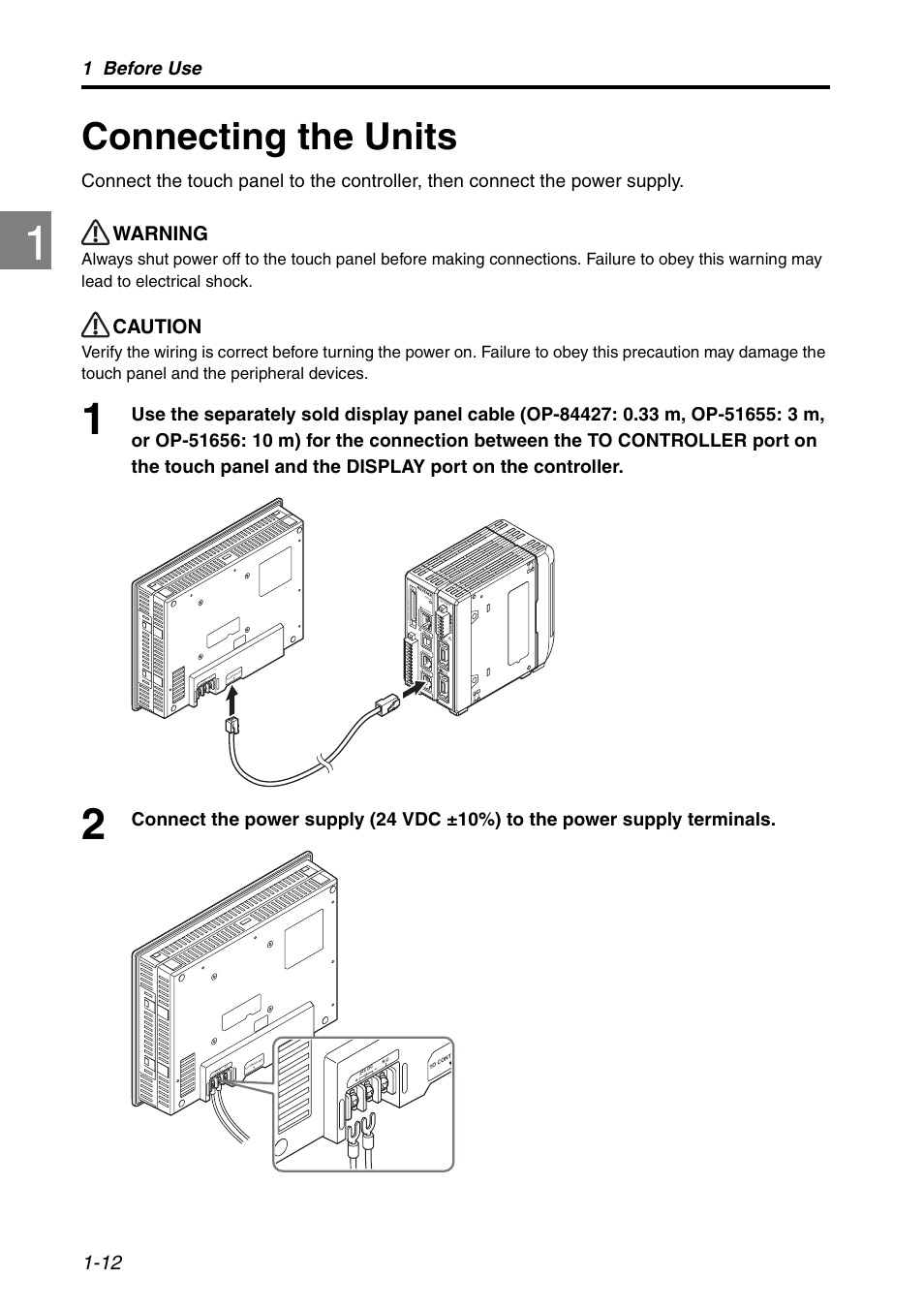 Connecting the units, Connecting the units -12, Warning | Caution, 1 before use | KEYENCE LK-HD1001 User Manual | Page 18 / 62