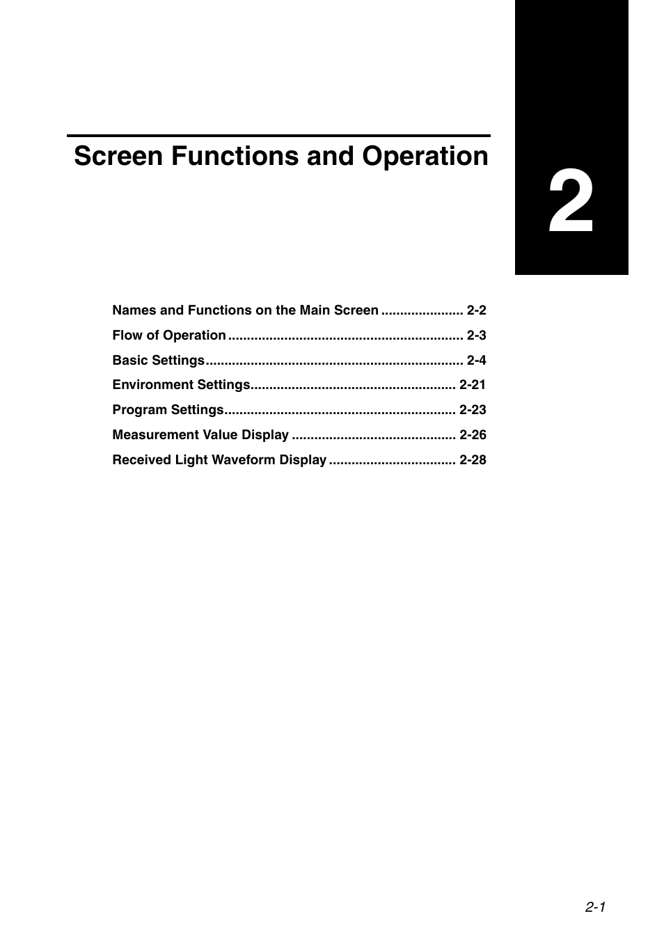 Chapter 2 screen functions and operation, Chapter 2, Screen functions and | Operation, Screen functions and operation | KEYENCE LK-HD1001 User Manual | Page 19 / 62