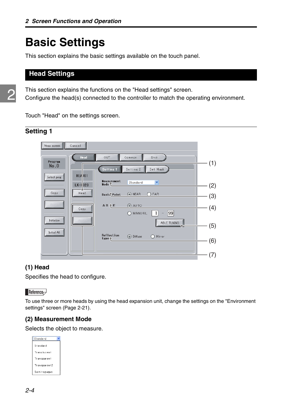 Basic settings, Head settings, Basic settings -4 | Head settings -4 | KEYENCE LK-HD1001 User Manual | Page 22 / 62