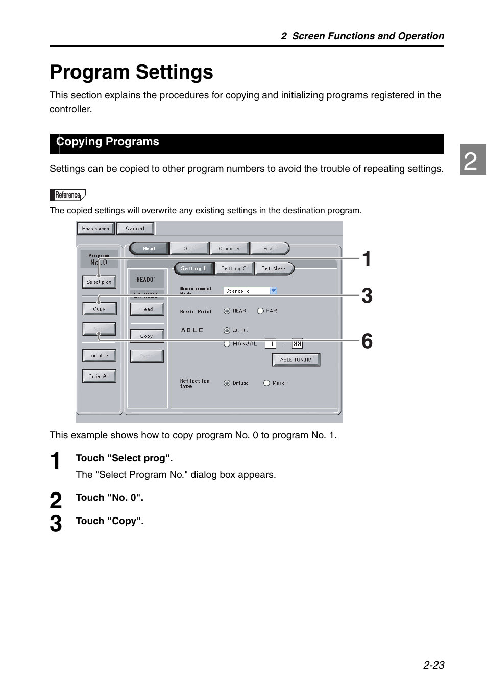 Program settings, Copying programs, Program settings -23 | Copying programs -23 | KEYENCE LK-HD1001 User Manual | Page 41 / 62