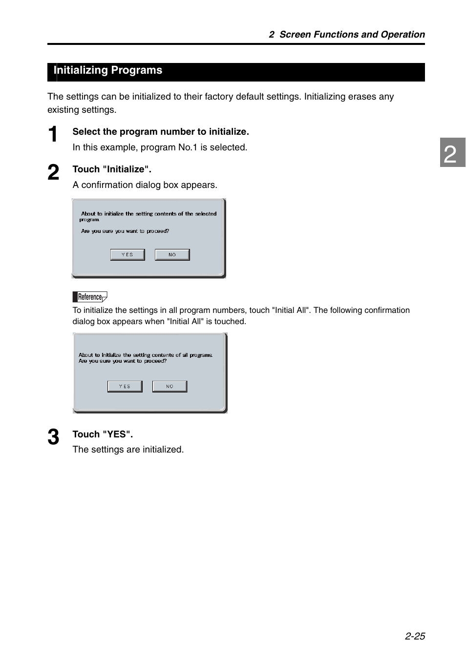 Initializing programs, Initializing programs -25 | KEYENCE LK-HD1001 User Manual | Page 43 / 62