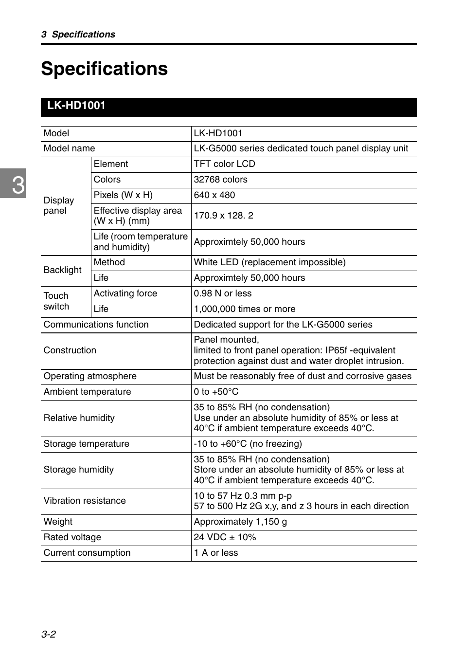 Specifications, Lk-hd1001, Specifications -2 | Lk-hd1001 -2 | KEYENCE LK-HD1001 User Manual | Page 48 / 62