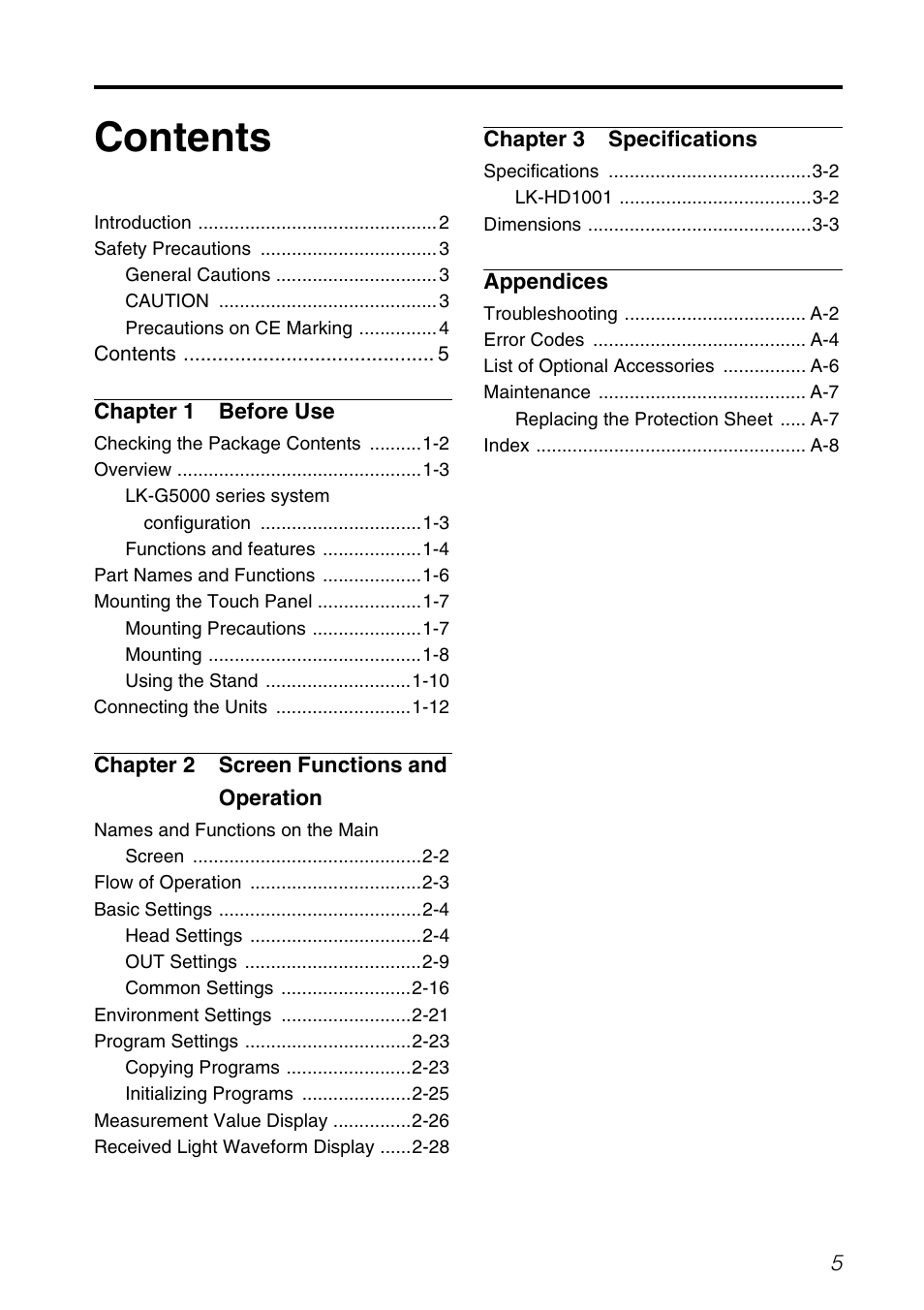 KEYENCE LK-HD1001 User Manual | Page 5 / 62