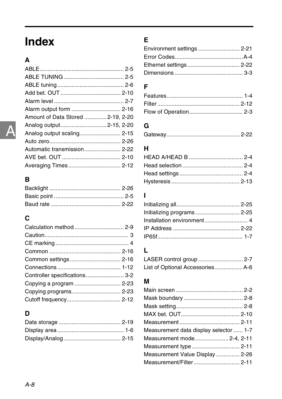 Index | KEYENCE LK-HD1001 User Manual | Page 58 / 62