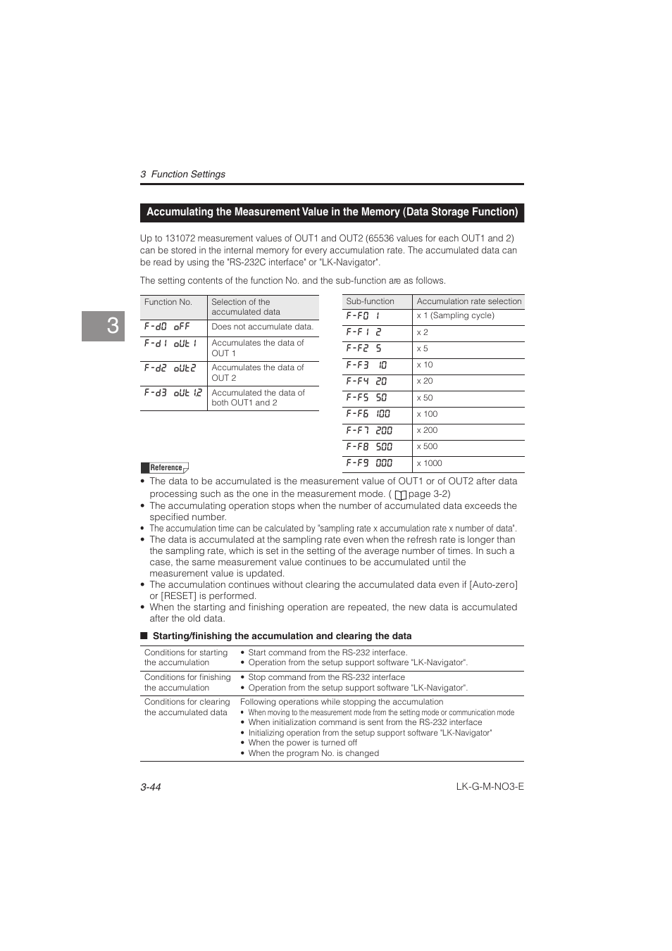 Accumulating the measurement value in the, Memory (data storage function) -44 | KEYENCE LK-G Series User Manual | Page 102 / 198