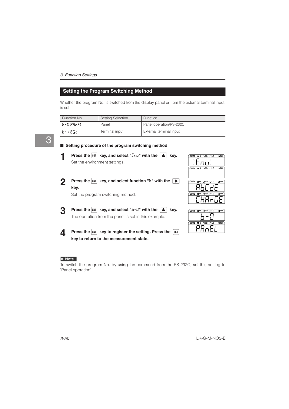 Setting the program switching method | KEYENCE LK-G Series User Manual | Page 108 / 198
