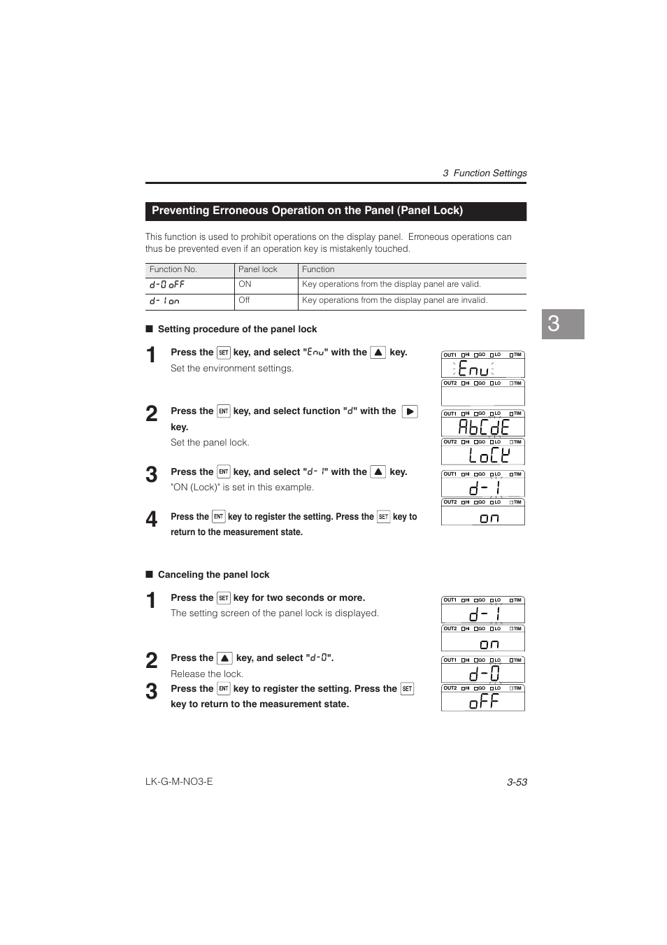 Preventing erroneous operation on the, Panel (panel lock) -53 | KEYENCE LK-G Series User Manual | Page 111 / 198