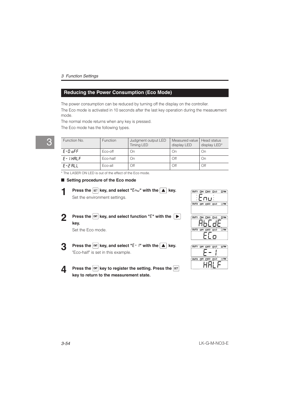 Reducing the power consumption (eco mode), Reducing the power consumption, Eco mode) -54 | KEYENCE LK-G Series User Manual | Page 112 / 198