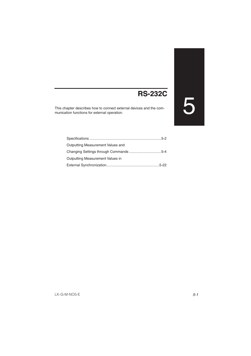 Chapter 5 rs-232c, Rs-232c | KEYENCE LK-G Series User Manual | Page 131 / 198