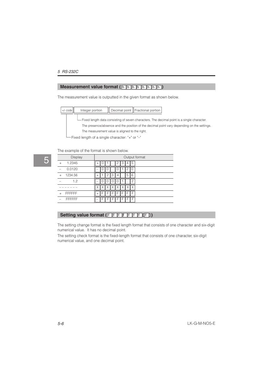 Measurement value format ( ), Setting value format ( ) | KEYENCE LK-G Series User Manual | Page 136 / 198